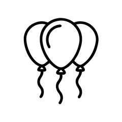 Poster - Three balloons with curly strings in a simple black outline drawing for party or celebration decor icon