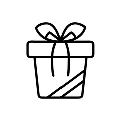 Poster - Illustration of a gift box with a ribbon and diagonal stripe in black outline on a white background