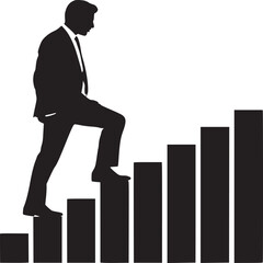 Poster - Businessman climbing bar graph silhouette, career growth and success illustration concept vector