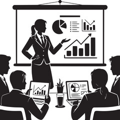 Poster - Business presentation meeting with charts and graphs for data analysis and growth strategy review