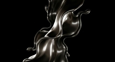 Poster - Black Liquid Flow Abstract Design - Abstract of a flowing black liquid, perfect for backgrounds or design elements. Sleek and elegant