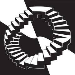 Poster - Spiral staircase illusion art black and white optical illusion design abstract modern artwork graphic
