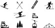 © AssetBud - Set of winter sports icons featuring skiers ski equipment mountains and ski lift for active lifestyle and adventure themes