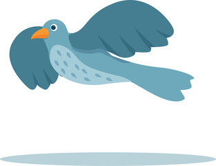 Poster - Cartoon light blue bird flying with spread wings, orange beak and spotted belly