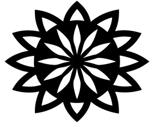 Poster - Vector Striking black and white geometric mandala design with intricate petal-like patterns silhouette no background