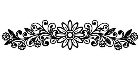 Poster - Vector Elegant black floral border design with leaves and swirls, perfect for invitations and decorative accents. silhouette no background