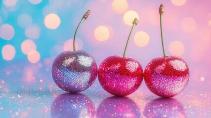 Poster - Colorful Sparkling Decorative Ornaments in Shades of Pink and Purple on Abstract Blurred Background 4k video footage