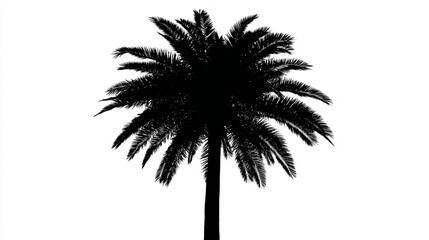 Poster - Isolated silhouette of a palm tree against a stark white background
