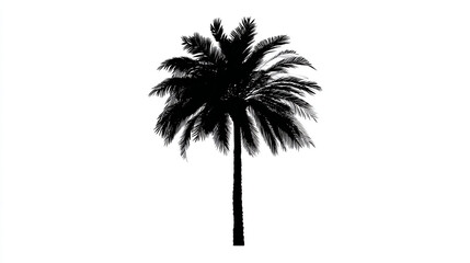 Poster - Silhouette of a single palm tree with fronds on a white background