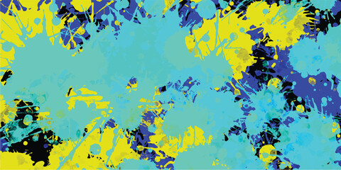 Aufkleber - Abstract paint splatter background with vibrant teal yellow and blue colors chaotic design perfect for creative digital artwork.