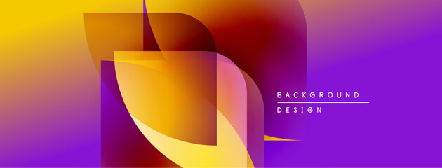 Poster - Abstract gradient shapes overlap, creating dynamic visual effect. Purple, orange, yellow hues dominate composition. Text reads background design.