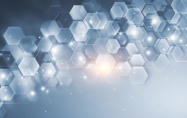 Poster - Abstract white background with hexagonal shapes and a glowing light effect, suitable for technology, science, or medical concept designs Generative AI