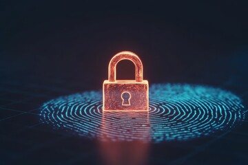 Poster - Bright padlock illustration with digital fingerprint design for advertising security themes