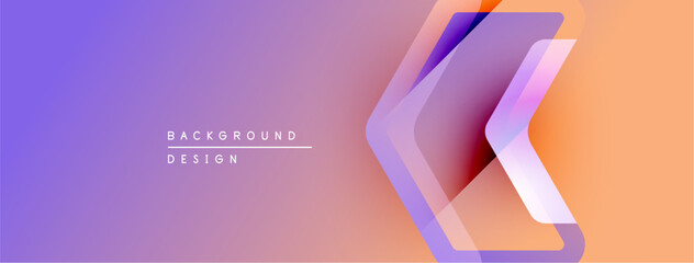 Poster - Abstract gradient background. Purple, pink, orange hues blend smoothly. Geometric shapes overlap creating dynamic visual effect. Modern design element.