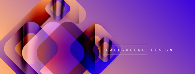 Poster - Abstract geometric shapes overlap, creating vibrant gradient effect. Purple, orange, blue hues dominate composition. Modern design element.