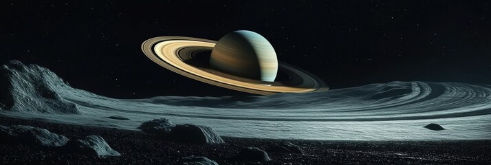 Wall Mural - Saturn with its striking rings captured from a distant cosmic perspective