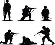 © creativemahfuz - Soldiers in Combat: Dramatic Black Silhouettes, Military Action Poses, Intense Mood