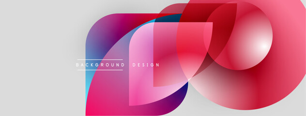 Poster - Abstract design features overlapping colorful shapes. Pink, purple hues dominate light gray backdrop. Modern, dynamic composition.