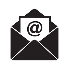 Poster - Email Communication Represented A Black and White Open Envelope Containing Symbol for Messaging and Correspondence Concept