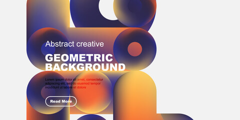 Poster - Abstract geometric shapes overlap, creating vibrant orange, blue gradients. Text promotes creative background design, includes call to action.