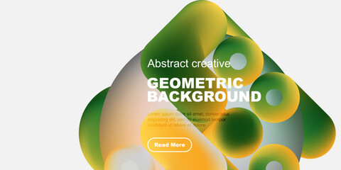 Aufkleber - Abstract geometric shapes blend vibrant colors. Design features text, button, white space. Modern aesthetic, fluid forms create dynamic composition.