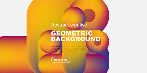 Fototapete - Abstract geometric shapes, vibrant colors, text overlay, button. Modern design for backgrounds, presentations, websites.
