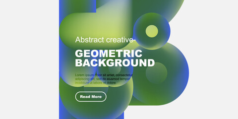 Poster - Abstract geometric design. Vibrant colors blend, creating modern background with text, button. Minimalist style.