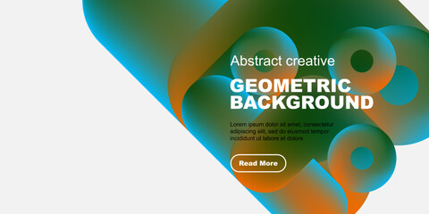 Poster - Abstract fluid shapes, vibrant colors, geometric design. Text overlay presents information, button invites interaction. Modern aesthetic.