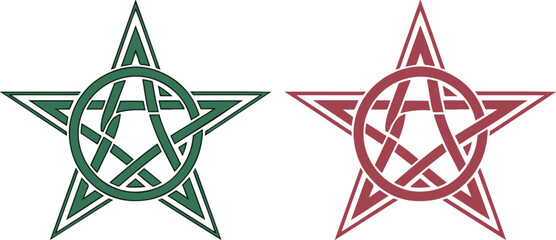 Poster - Isolated abstract green and red star icon, interlocking triangles, geometric symmetrical logo, flat minimal style, modern branding shape, clean editable business symbol