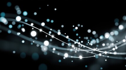 Poster - Abstract image with flowing white light trails and glowing particles on a dark background, creating a sense of motion and energy, virtual 3D dashboard with AI