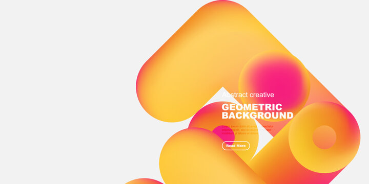 Vibrant fluid shapes overlap, creating dynamic abstract composition. Warm colors dominate, with text overlay present. Modern design elements visible.