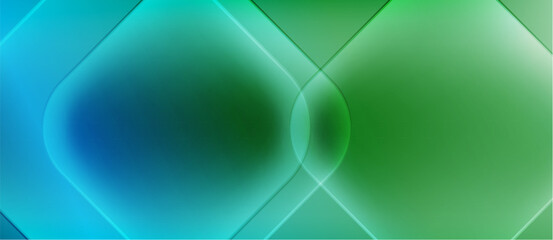 Aufkleber - Abstract geometric shapes blend turquoise, green hues. Soft gradients create luminous, flowing effect. Modern design, digital art.