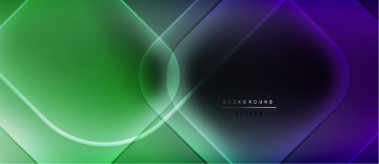 Aufkleber - Abstract gradients blend green, purple, blue. Geometric shapes overlap creating dynamic visual effect. Minimalist design suitable backgrounds.