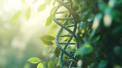 Poster - Nature Inspired Abstract Representation of DNA Strand Surrounded by Leafy Green Background in Soft Focus Light 4k video footage