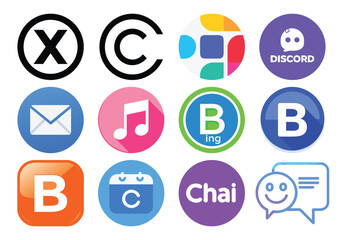 Poster - Vector art of a collection of popular app and social media icons, including discord, bing, and email, presented in a grid