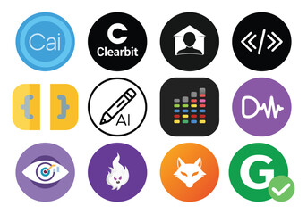 Poster - Vector art of a diverse array of modern app icons featuring ai, coding, music, analytics, and social media platforms