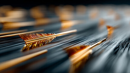 Poster - Golden arrow with motion blur effect symbolizing forward planning and dynamic progress