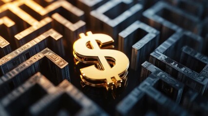 Poster - Golden Dollar Symbol Surrounded by Maze of Currency Representing Financial Decisions and Economic Challenges 4k video footage
