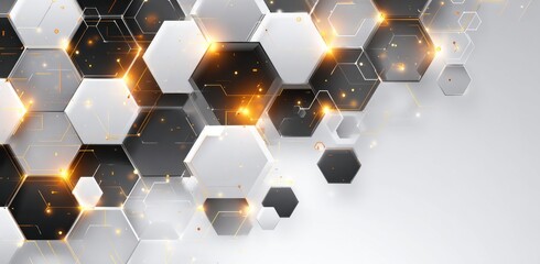 Poster - Abstract background with hexagons and technology elements for business presentation design White background. Black, white, grey, blue, gray, and brown color scheme Generative AI