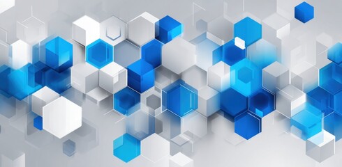 Poster - Abstract background with hexagons and cubes in white, gray, and blue colors Modern technology banner design for a business concept Generative AI