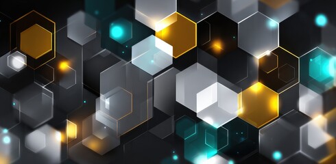 Poster - background with hexagons and blocks for technology, digital, or business concept design Abstract, futuristic geometric pattern with color and light effects Generative AI