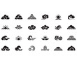 © eyasin - Collection of black flat design style weather and nature icons featuring clouds sun waves and abstract shapes on white background