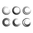 © dkzone09  - Set with circles. Rotating art lines in circle shape as symbol, logo or icon.