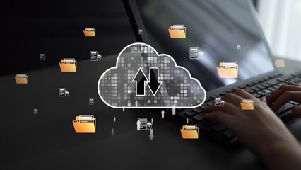 Poster - Cloud computing, cloud strategy, and cloud technology transforming digital infrastructure with scalable services, secure data storage, and cloud-based digital business solutions. Muxer