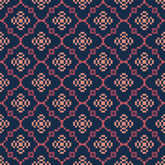 Poster - Geometric Pixelated Flower Pattern Dark Background Abstract Digital Paper Design