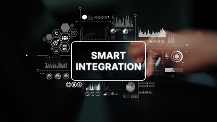 Poster - Futuristic Digital Interface Showcasing Smart Integration with Data Visualizations and Minimalist Design Elements. Asymptotic smart data analytic.