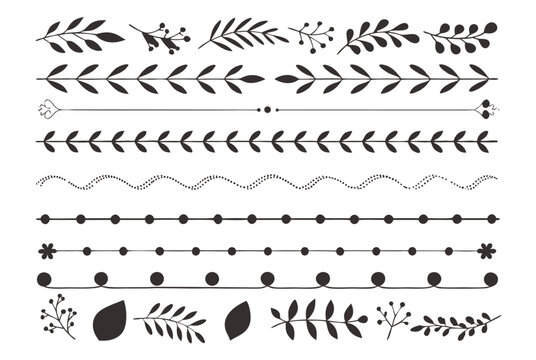 Hand-Drawn Botanical Divider & Element Set: Minimalist Laurel, Leaf & Vine Graphics for Weddings

