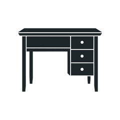 Poster - Stylized silhouette of a desk with a computer and chair isolated on white background