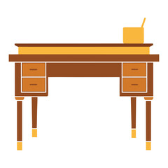 Poster - Stylized silhouette of a desk with a computer and chair isolated on white background