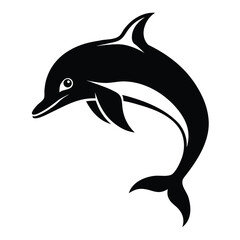 Poster - Graceful dolphin silhouette leaping through the ocean waves isolated on white background